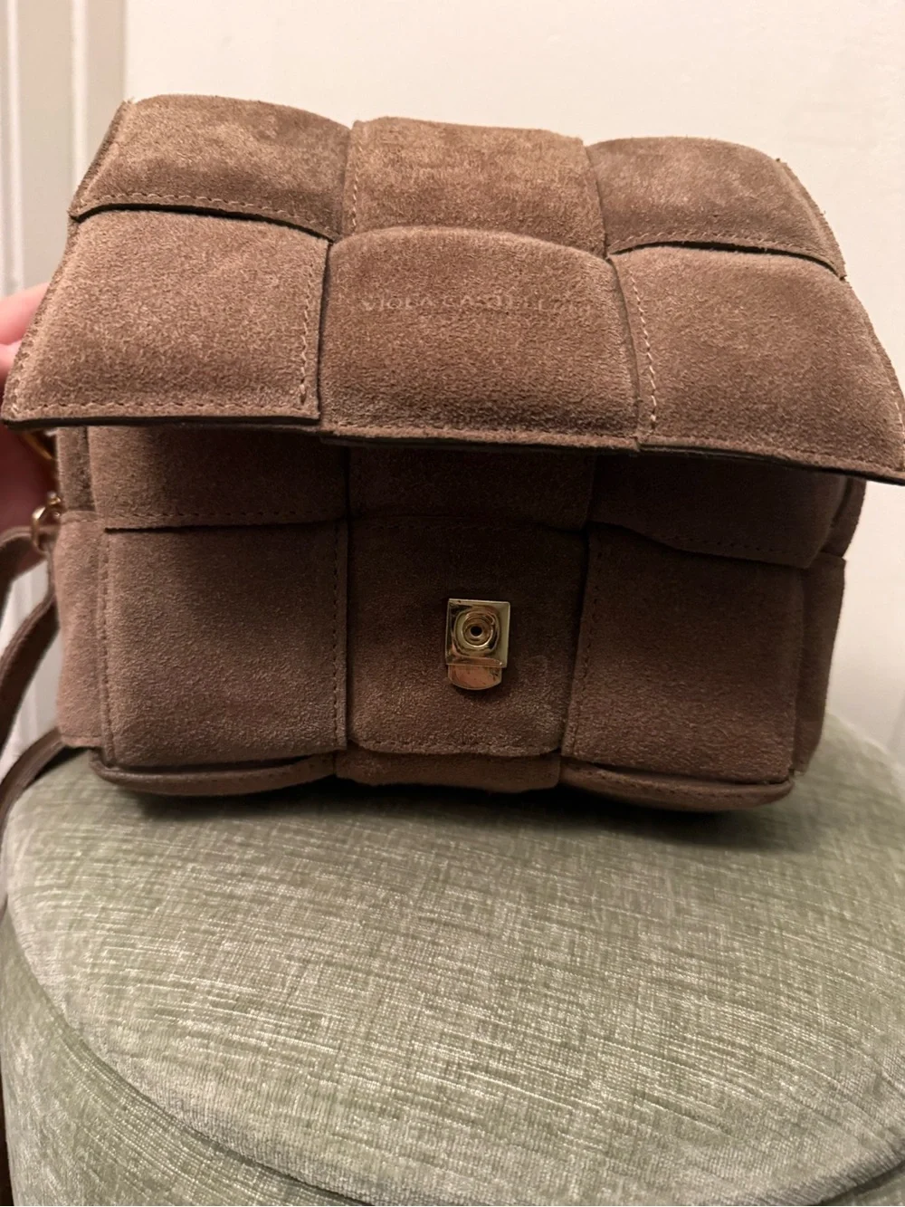 Vintage Viola Castellani Milano Brown Suede Woven Chain Shoulder & Crossbody Bag